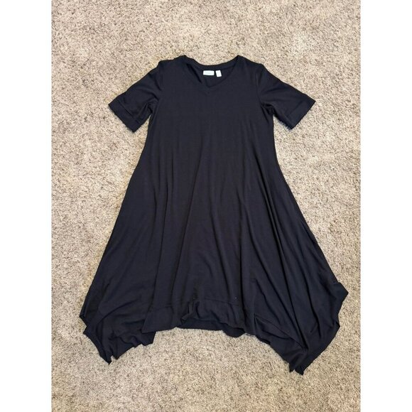 LOGO by Lori Goldstein Dresses & Skirts - LOGO Lounge Lori Goldstein Black Tshirt Dress Asymmetrical Handkerchief Hem MED